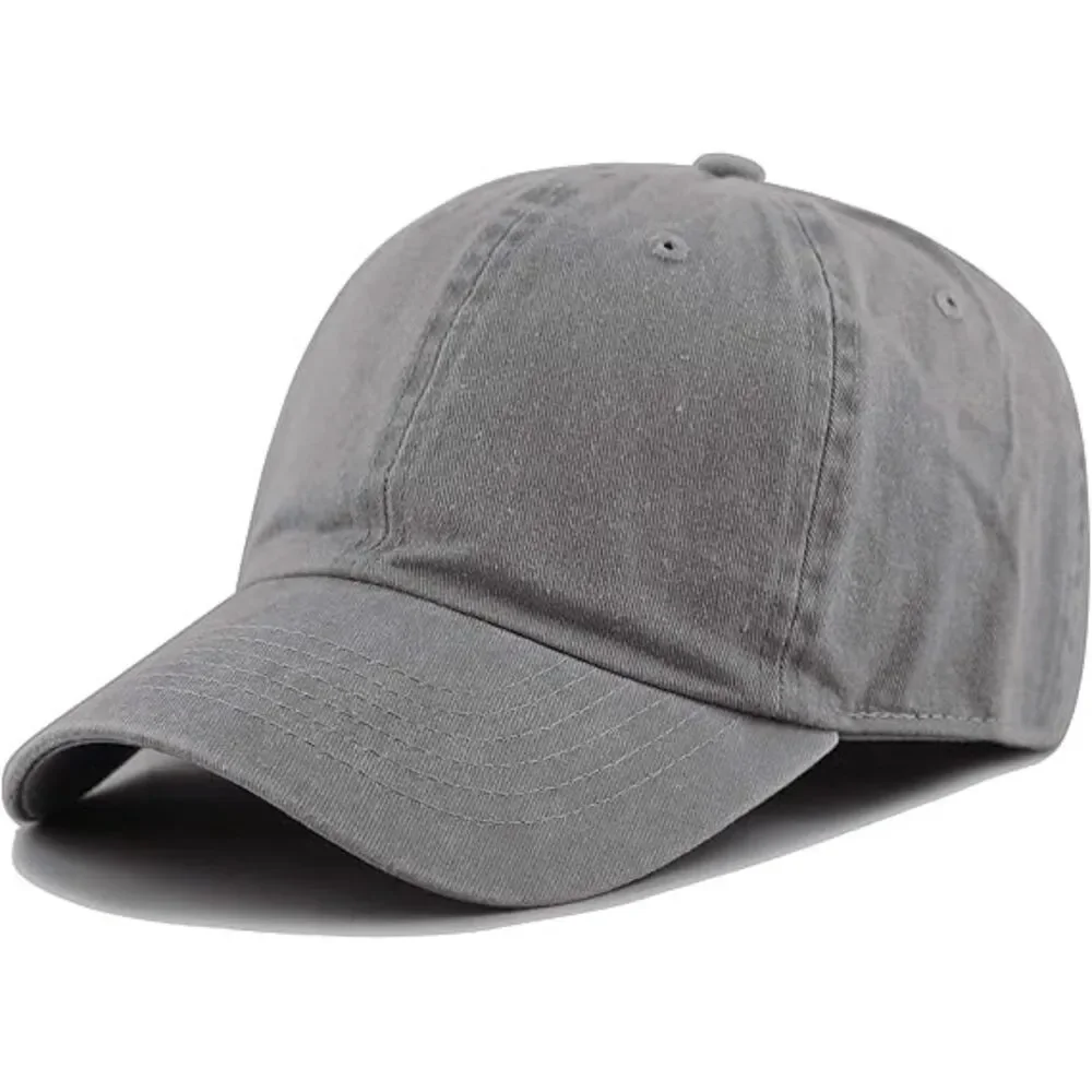 Unisex Gray 100% Cotton Pigment Adjustable Size Classic Baseball Six Panel Cap